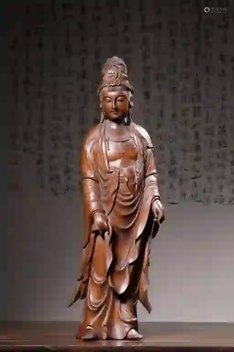 Chinese Huangyang Wood Hand Carved Guanyin