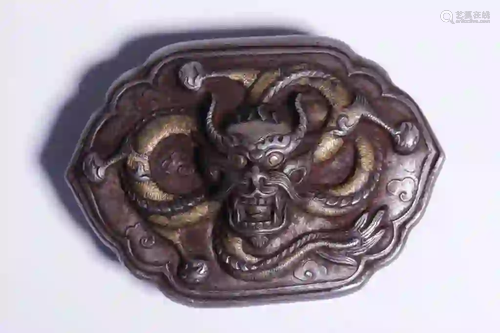 Ming Chinese Belt Buckle,Gold Inlaid