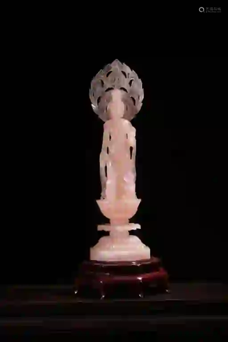 Qing Chinese Rose Quartz Carved Standing Guanyin