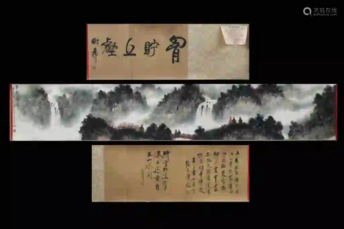 Chinese Ink Color Scroll Landscap Painting,Signed