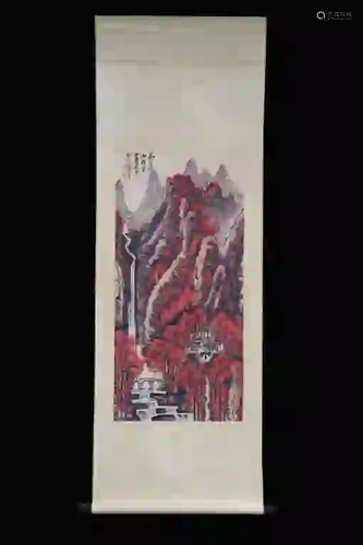 Chinese Ink Color Scroll Painting w Calligraphy