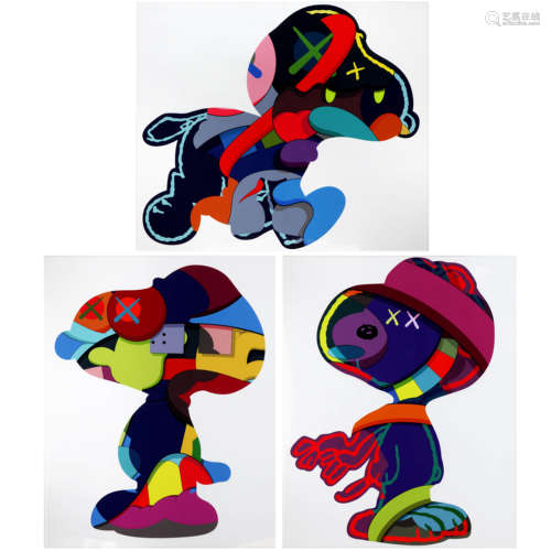 KAWS 2015年 Stay Steady, The Things That Comfort, No One's Home(三件一组) 镜框 丝网版画 纸本