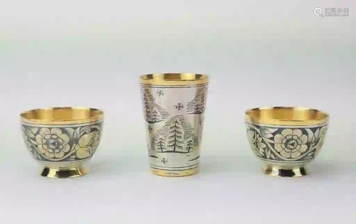 Russian Soviet Silver Niello Cups Goblet