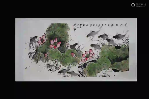 Chinese Ink Color Scroll Painting, Signed