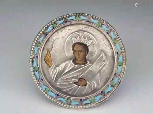 Antique Russian Silver Enamel Icon