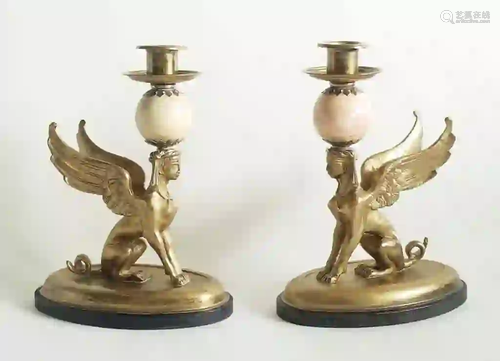 Antique Gilt Bronze Egyptian Revival Pair Holders