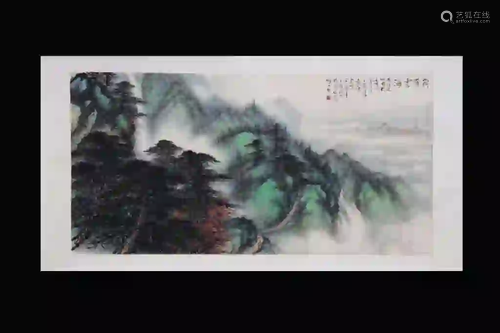 Chinese Ink Scroll Landscape Painting w Sign