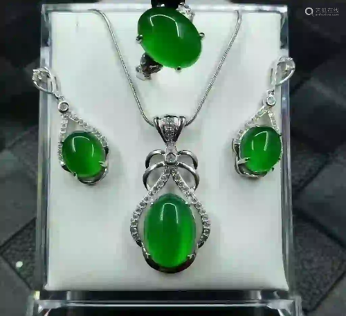 Chinese Green Ring, Necklace and Earring Set