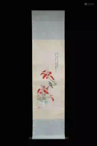 Chinese Ink Color Scroll Painting, Signed