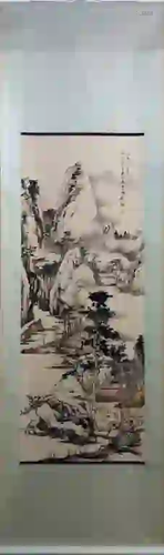 Chinese Ink Color Landscape Painting w Calligraphy