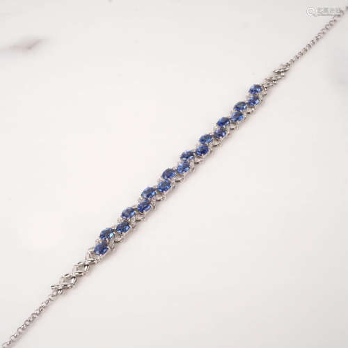 天然蓝宝石配钻石手链（蓝宝石共重约7.18克拉）