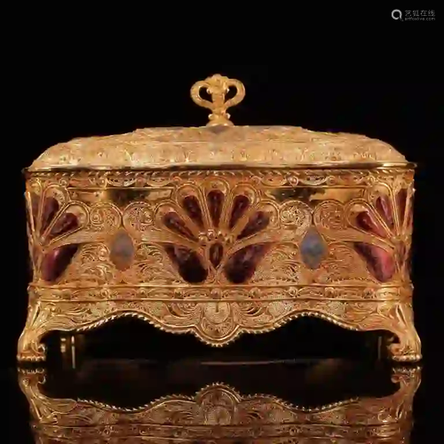 Chinese Gilt Metal Jewelry Case