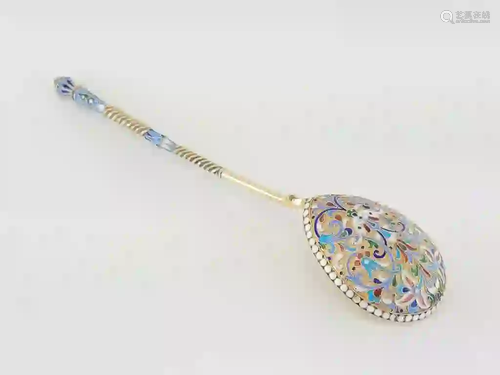 Antique Russian Silver Enamel Serving Spoon