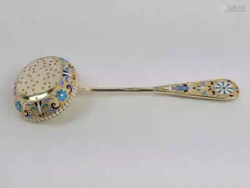 Antique Russian Silver Enamel Tea Strainer