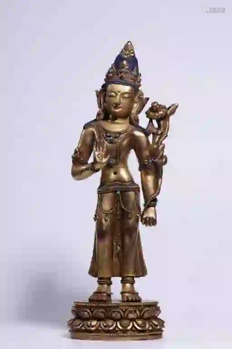 Qing Chinese Gilt Bronze Standing Guanyin