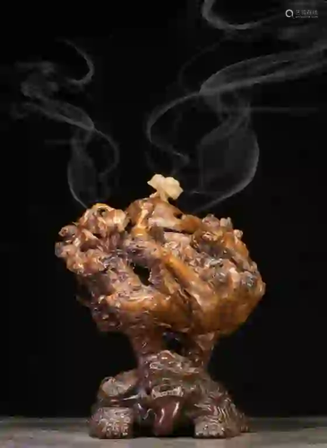 Chinese Natural Burl Wood Carved Incense Censer