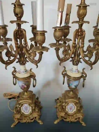 Pair of 5 Lights Bronze Candelabra