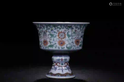 Chinese Doucai Porcelain High Foot Cup,Mark