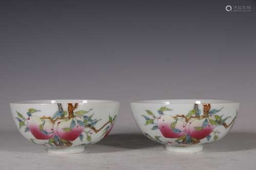 Pair Of Porcelain Enameled Peach Bowls