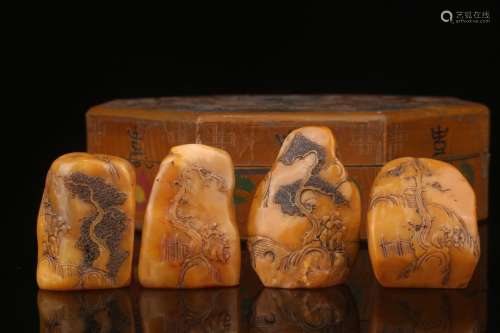 Set Of Tianhuang Stone Of Figure-Story Seals With Xiao Chi Mark