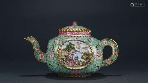 An Enamaled Figure Teapot