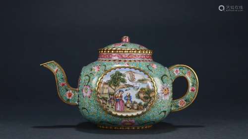 An Enamaled Figure Teapot