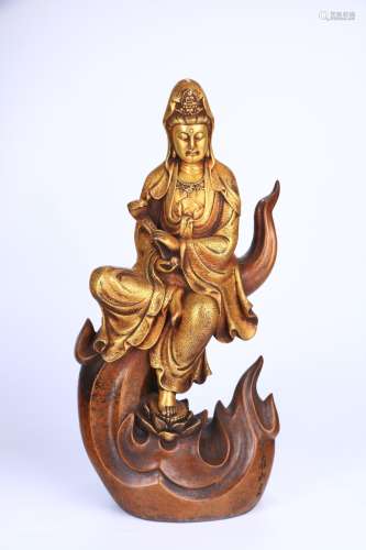 A Gilt Bronze Guanyin Ornament With Mark