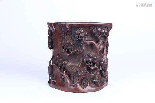 An Agarwood Story Carving Brush Pot