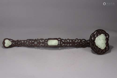 A Rosewood Ruyi Ornament Embed Jade