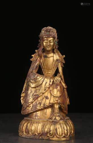 A Gilt Bronze Guanyin Statue