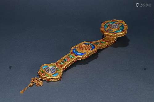 A Gilt Silver Enameling Blue Embed Gems