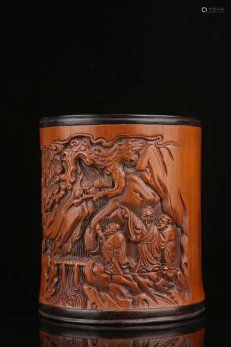 A Bamboo Story Carving Brush Pot