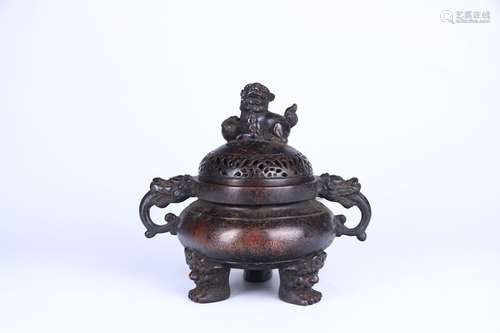 A Bronze Lion Button Censer