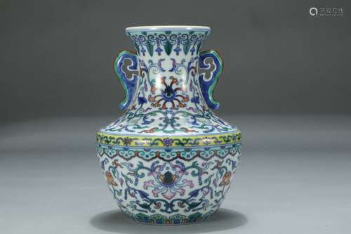 A Porcelain Doucai Ear-Zun Vase With Mark