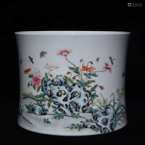 A Porcelain Famille Rose Butterfly Brush Pot With Mark