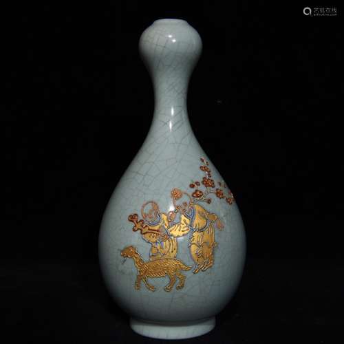 A Porcelain Ru Kiln Vase With Gold Painting