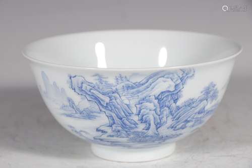 A Porcelain Blue Enameled Landscape Bowl