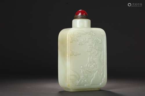 A Hetian Jade Story Carving Snuff Bottle