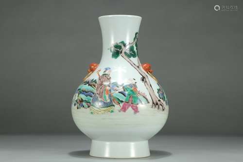 A Porcelain Wucai Figure-Story Vase With Mark