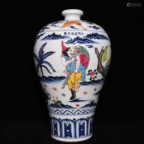 A Porcelain Blue&White Wucai Figure Story Meiping Vase