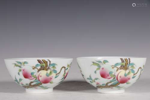 Pair Of Porcelain Enameled Peach Bowls