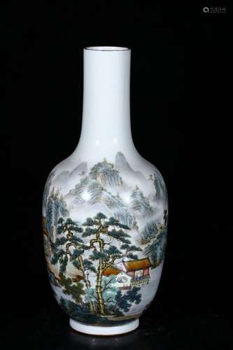 A Porcelain Enameled Landscape Vase