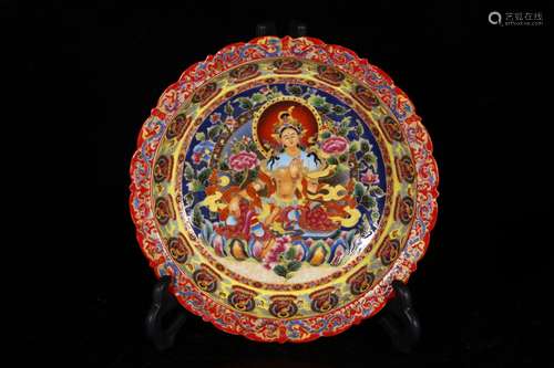 A Porcelain Enameled Guanyin Plate With Mark