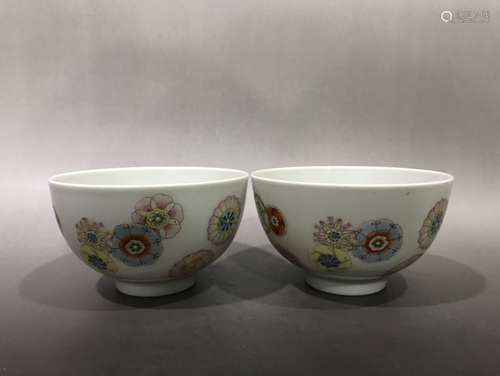 Pair Of Porcelain Famille Rose Bowls With Mark