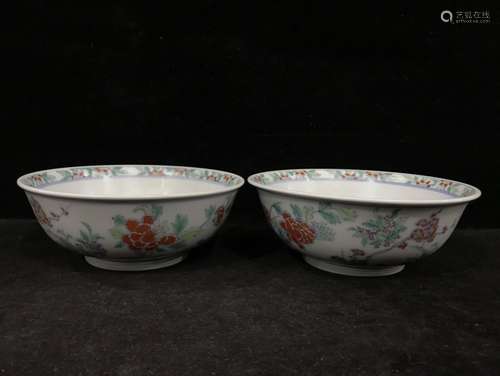 Pair Of Porcelain Doucai Floral Bowls