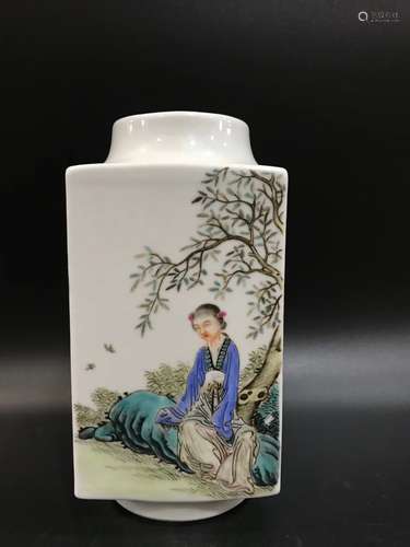 A Porcelain Famille Rose Figure-Story Cong Vase