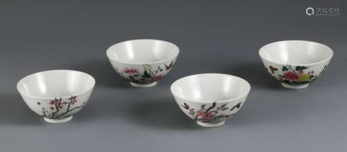 Set Of Porcelain Famille Rose Floral&Bird Bowls