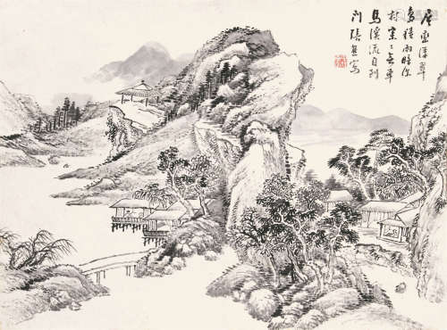 张熊（1803-1886） 晴岚浮翠图 立轴 水墨纸本