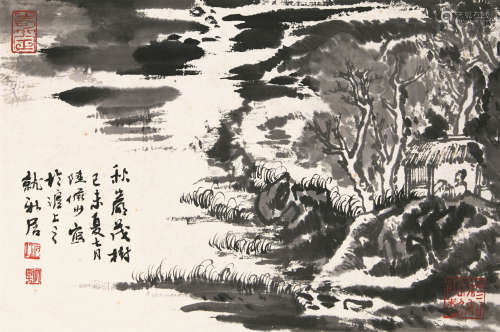 陆俨少（1909-1993） 秋岩茂树 镜芯 水墨纸本