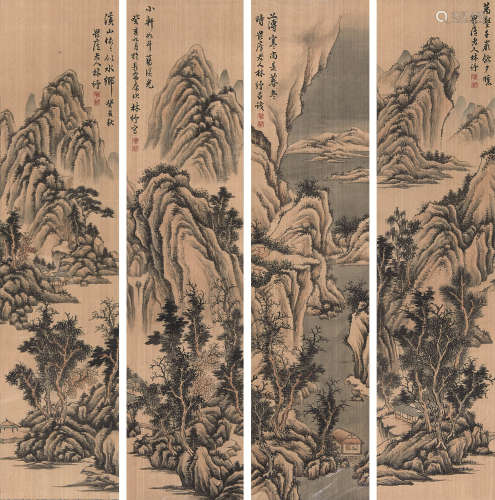 林纾（1852-1924） 山水 四屏镜芯 设色绢本
